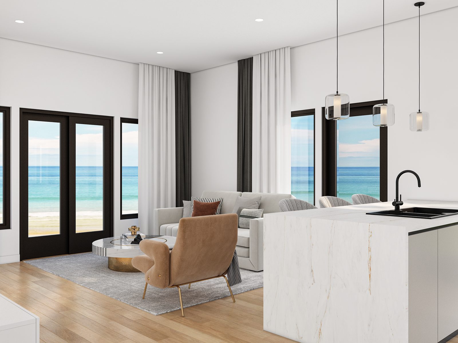 1-Bedroom · Living Room · Ocean View